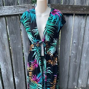 Kona Sol Tropical Print Dress - Black, Green, Pink, Orange